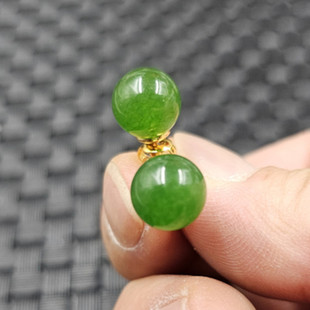 碧绿色圆珠玉石耳环菠菜绿石英岩玉耳环阳绿玉耳钉耳坠耳饰
