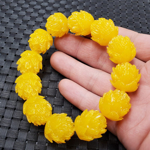 新款荧光浮盐水仿蜜蜡莲花手链鸡油黄蜜蜡手链饰品莲花手链手串