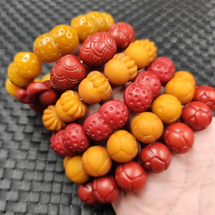 包邮荧光浮盐水鸡油黄蜜蜡花生手链红蜜蜡莲花手链松子松鼠手串