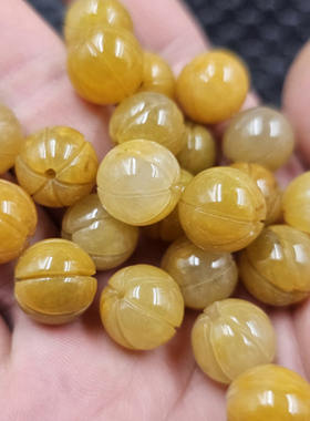 黄龙玉南瓜珠圆珠玉石散珠土黄色石英岩玉福瓜珠diy饰品配件珠子