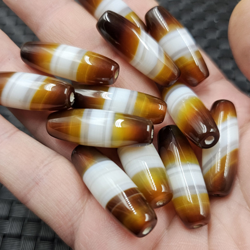 缠丝玛瑙天珠路路通玉石散珠白咖啡色玉髓米珠勒子桶珠饰品珠子