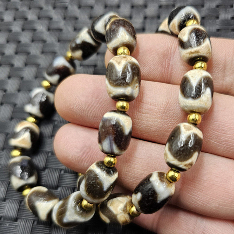 仿古玛瑙虎牙天珠玉石手链做旧福瓜虎牙天珠路路通手链手串玉手饰