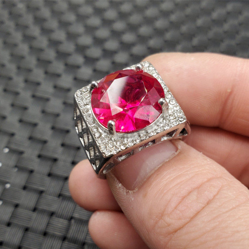 时尚百搭冰种红钢石戒指圆形切面戒指石榴红活口戒指饰品戒指