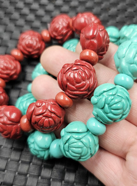 仿绿松石牡丹花仿玉石手链