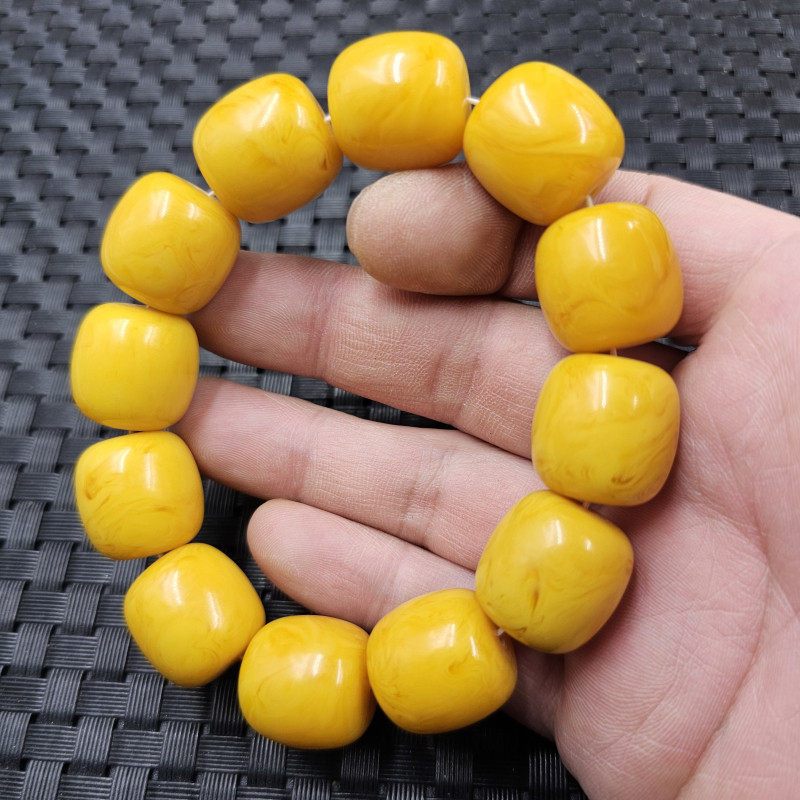 荧光浮盐水蜜蜡老型珠手链人造鸡油黄蜜蜡路路通手链男女同款手串