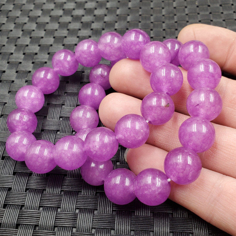 新款天然玉石紫罗兰圆珠手链石英岩玉圆珠手链葡萄紫手链玉石手串