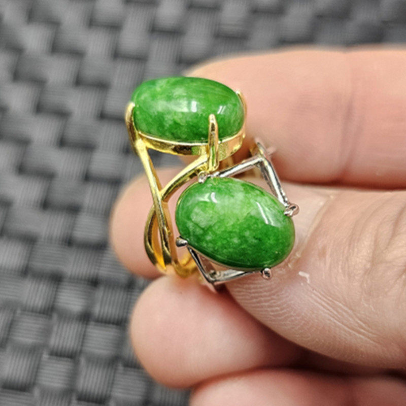 翡翠玉干青蛋面玉石戒指祖母绿椭圆活口戒指男女同款戒指玉指环