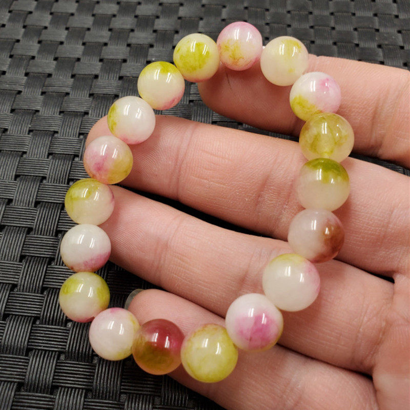 新款天然玉石彩色石英岩玉手链12毫米圆珠手链玉石手链玉手串