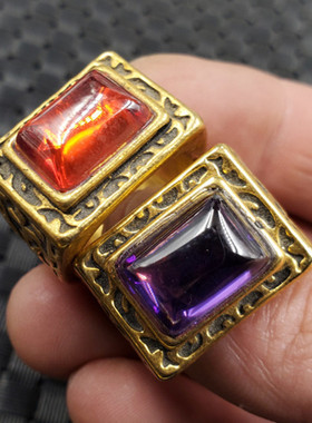 饰品戒指冰种锆石戒指宝蓝色锆石方形戒指鸡血红戒指粉色仿古戒指