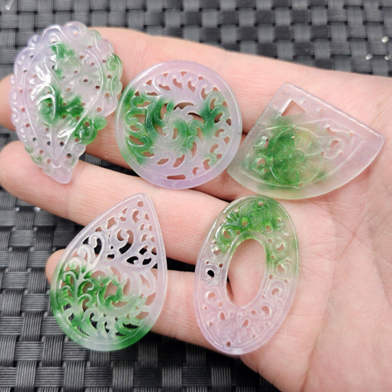 包邮翠玉飘花玉金枝玉叶玉石挂件镂空山子凤尾吊坠发簪耳环玉牌