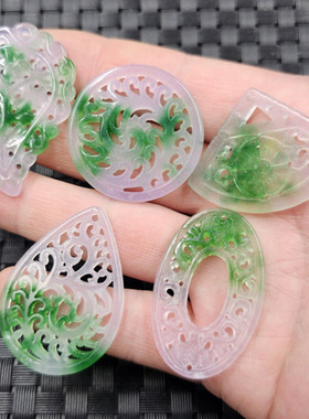 包邮翠玉飘花玉金枝玉叶玉石挂件