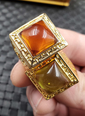 琥珀活口饰品方形戒指