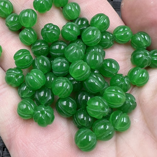 玉石散珠碧绿色南瓜珠散珠石英岩玉散珠菠菜绿散珠8毫米配件珠子