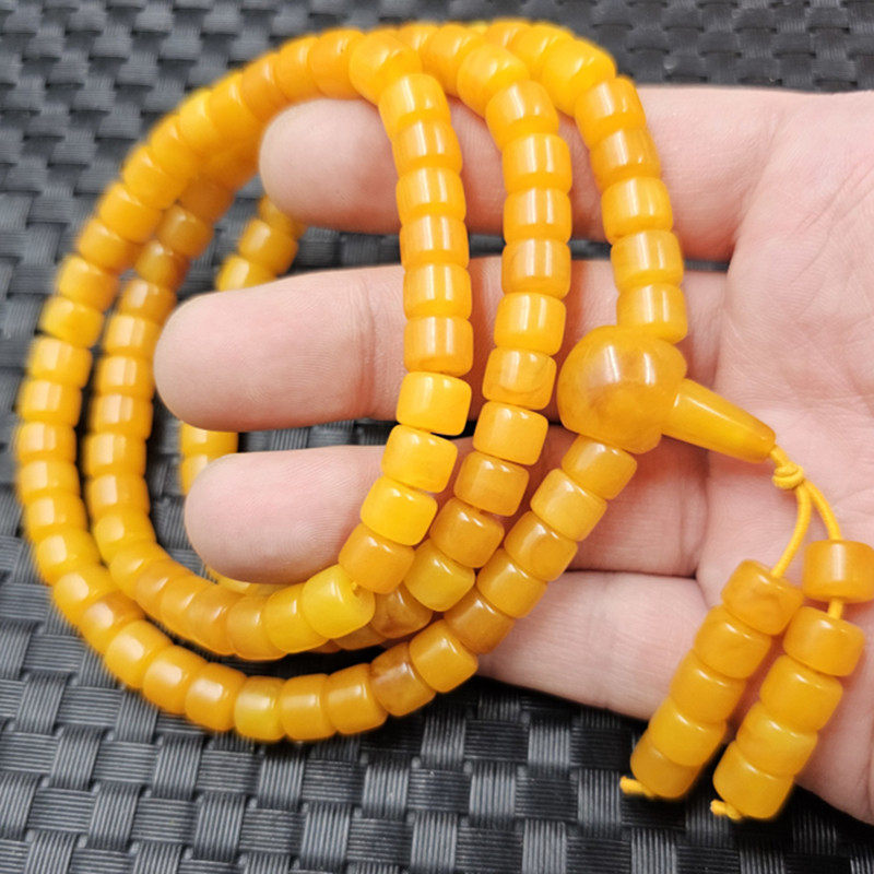 荧光浮盐水蜜蜡老型珠手链人造蜜蜡路路通手里鸡油黄橘红多圈手串