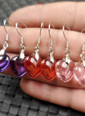 饰品耳环冰种锆石心形耳环宝蓝色心形耳坠粉色桃心耳环鸡血红耳坠