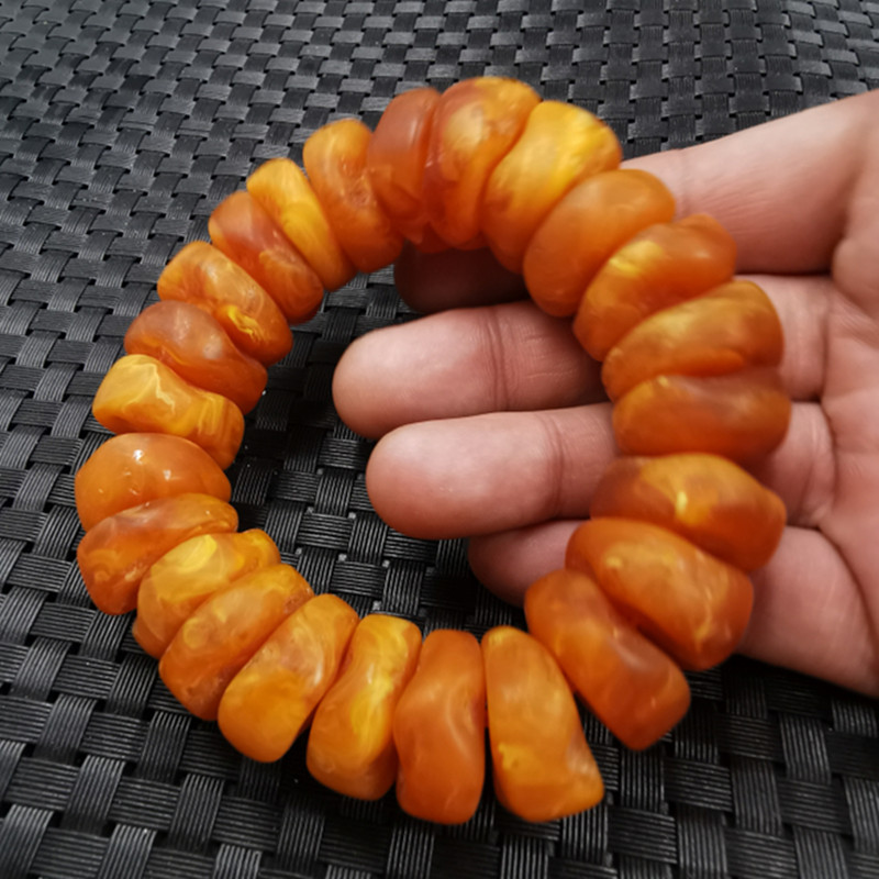 厂家直销荧光浮盐水仿蜜蜡算盘珠手链老蜜蜡随型手链饰品蜜蜡手串