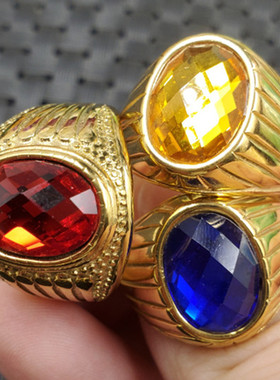 玉石戒指冰种锆石戒指宝蓝色锆石切面戒指鸡血红蛋面戒指多棱戒指