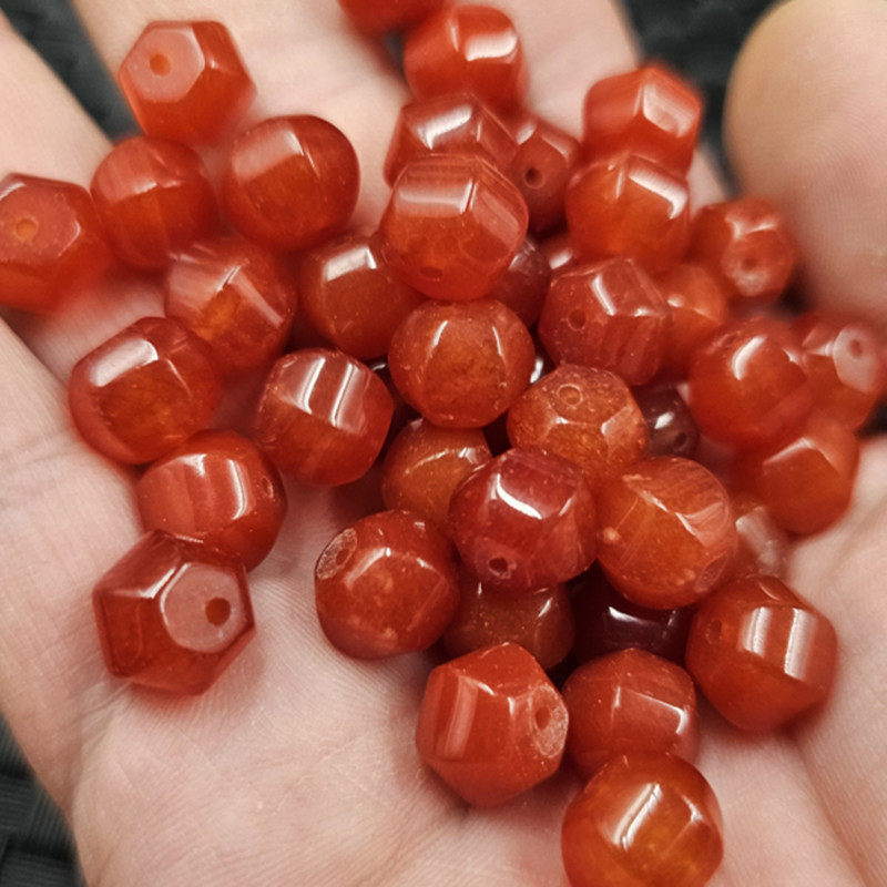 石英岩玉六棱珠玉石散珠红色多棱算盘珠路路通饰品配件手工珠子