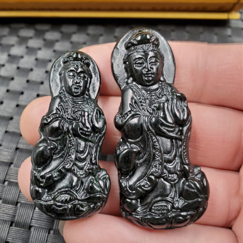 新款天然玉石新疆墨玉观音挂件墨绿蛇纹石玉观音吊坠玉观音吊坠