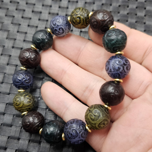 仿古玛瑙回纹珠圆珠玉石手链