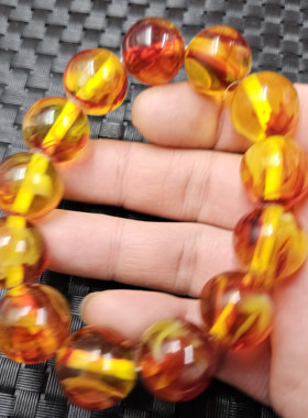 冰种血丝琥珀圆珠手链人造