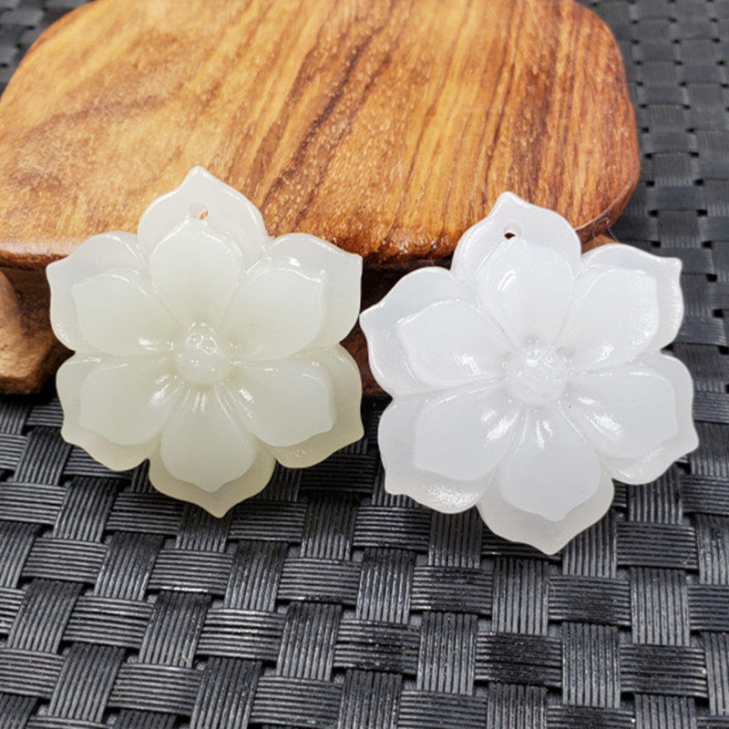 精美天然玉石新疆白玉兰花挂件方解石玉玉兰花吊坠玉石兰花玉坠