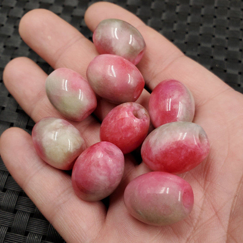 新款精美天然玉石桃花玉路路通挂件大号粉色玉石路路通吊坠项链坠