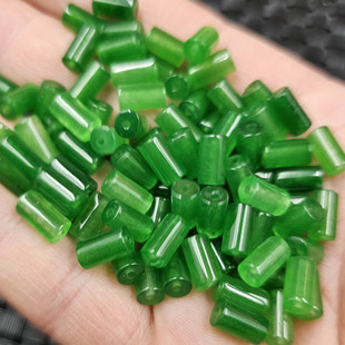 碧绿色桶珠玉石散珠菠菜绿阳绿直管路路通手链项链饰品配件玉珠子