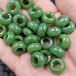 仿新疆和田玉仿碧玉大孔算盘珠仿玉石散珠菠菜绿玉扣圆环吊环配件
