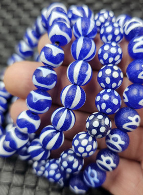 包浆宝蓝色虎牙天珠玉手链