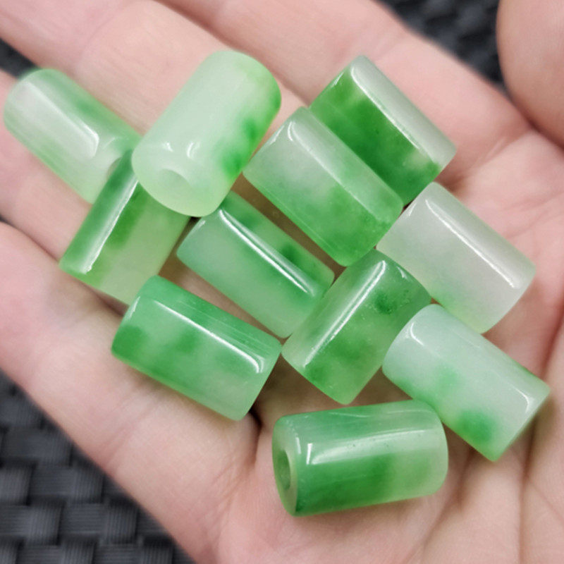 包邮翠玉飘花玉路路通玉石挂件大孔阳绿手链项链吊坠玉挂件玉坠