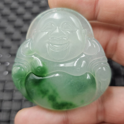 翠玉飘花玉弥勒佛玉石挂件
