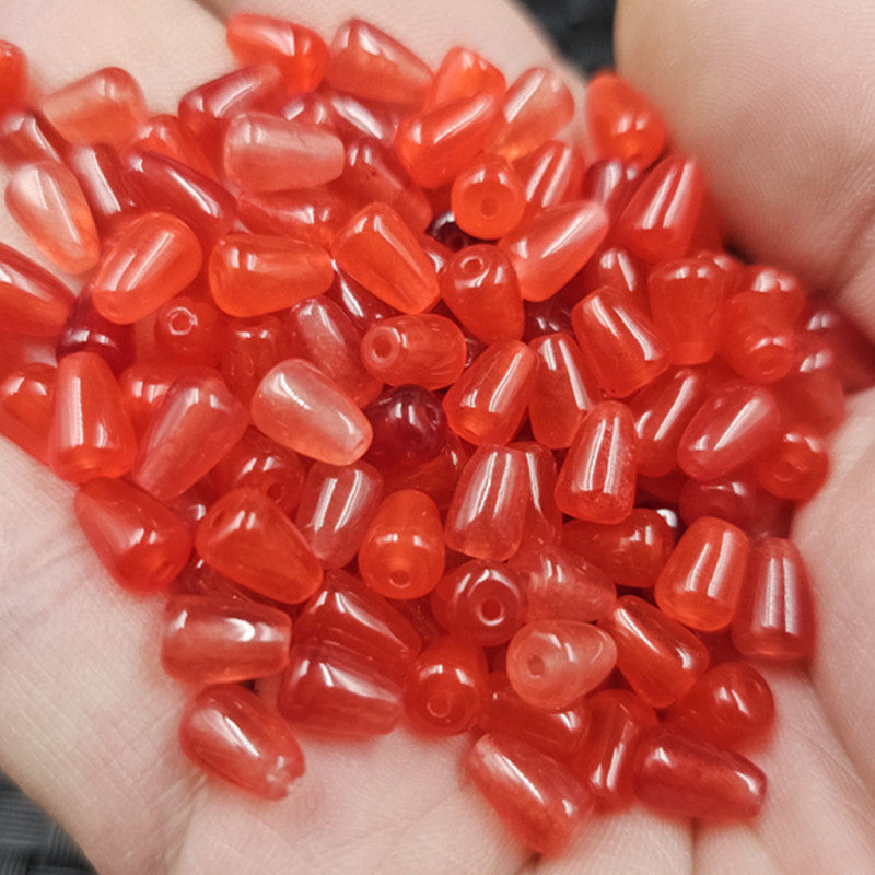 红色水滴玉石散珠石英岩玉通孔立体水滴手链项链饰品配件手工玉珠