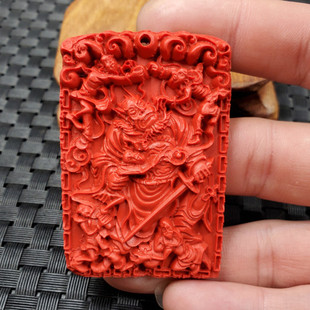 饰品吊坠仿朱砂钟馗挂件鸡血红仿朱砂钟馗吊坠红色钟馗牌子车挂