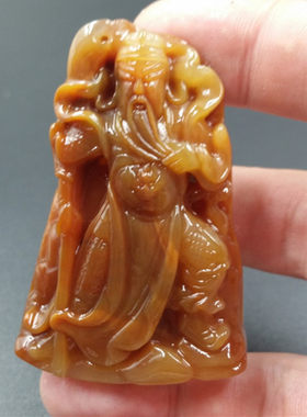 天然玉石黄龙玉关公黄玉吊坠