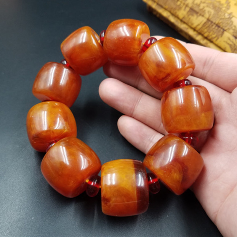 厂家直销 仿蜜蜡桶珠珠链 仿老蜜蜡路路通手链 大号蜜蜡手串