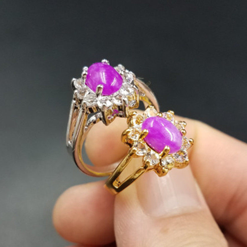 粉色戒指天然玉石