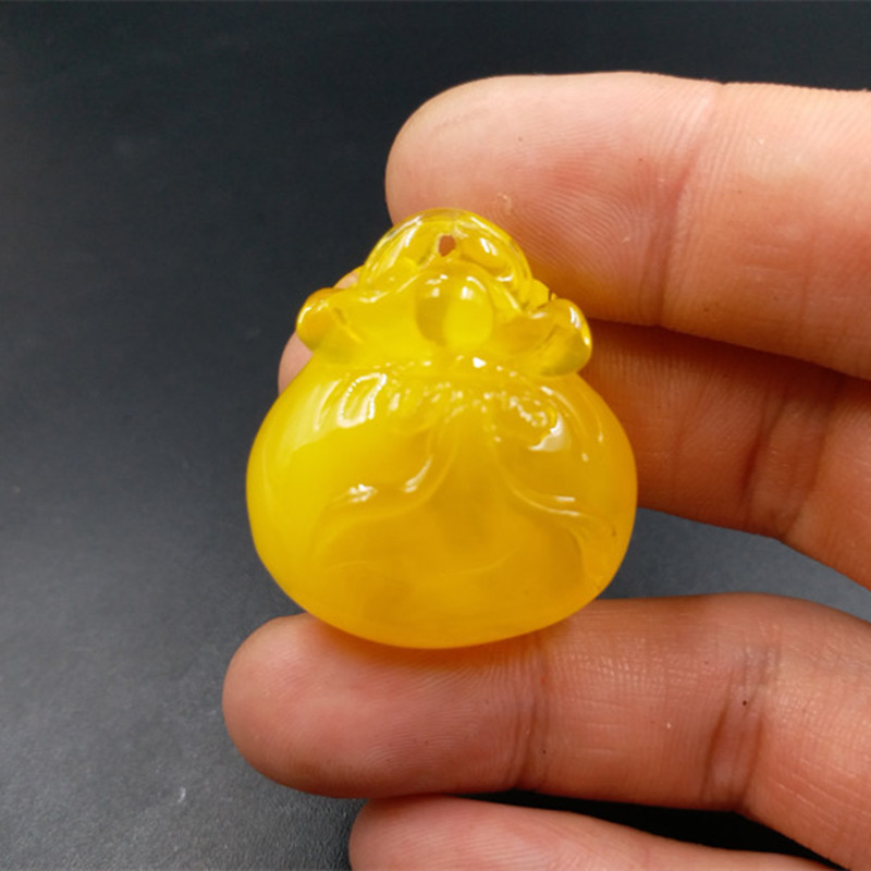 高档精美 荧光浮盐水蜜蜡钱袋挂件老蜜蜡代代数钱挂件蜜蜡坠子