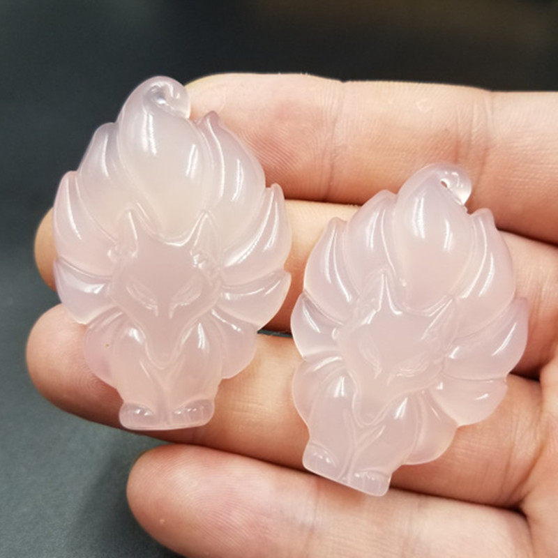 新款精美天然玉石a货冰种玉髓玛瑙狐狸挂件玉髓九尾狐吊坠玉狐狸