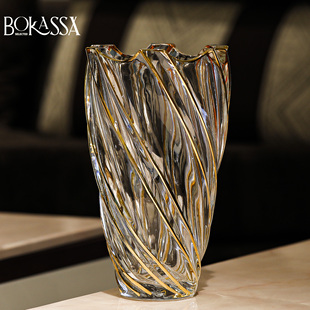 欧式现代简约高级感大口径圆形玻璃花瓶轻奢插花家用客厅摆件花瓶