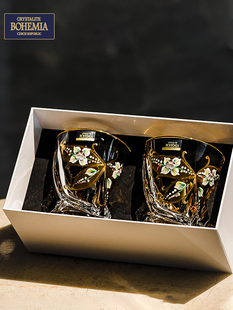 捷克进口波希米亚手绘金珐琅高端威士忌玻璃杯外国葡萄酒啤酒杯2