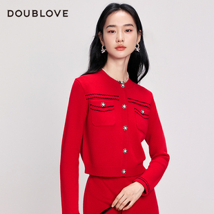 【舒软小香风套装】羊毛针织开衫复古毛衣DOUBLOVE贝爱25冬季新款