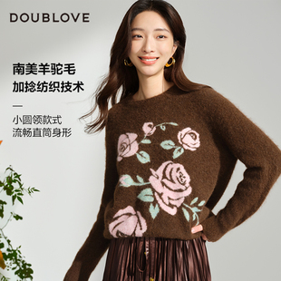 【舒软羊驼毛】复古玫瑰提花套头毛衣DOUBLOVE贝爱24冬季新款