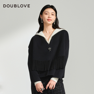 复古流苏羊毛短大衣含羊绒DOUBLOVE贝爱新款 臻奢双面呢