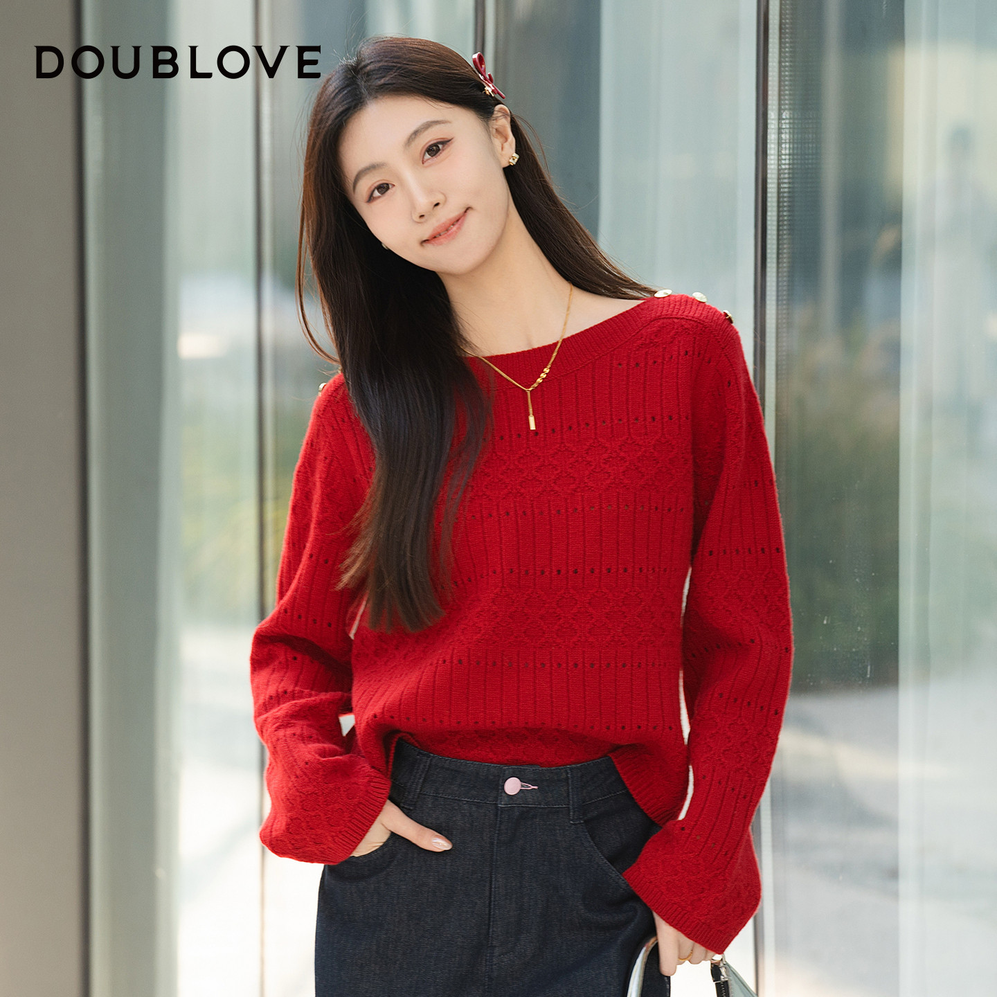 【氛围感毛衣】国风羊毛提花套头针织衫DOUBLOVE贝爱2026春季新款,女装/女士精品,毛衣,淘宝优惠券,粉丝福利购,淘宝优惠卷