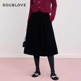 【赫本风小黑裙】优雅羊毛呢半身裙中长裙DOUBLOVE贝爱2025冬新款