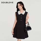 新款 三醋酸连衣裙收腰甜美DOUBLOVE贝爱2026春季 千金风小黑裙