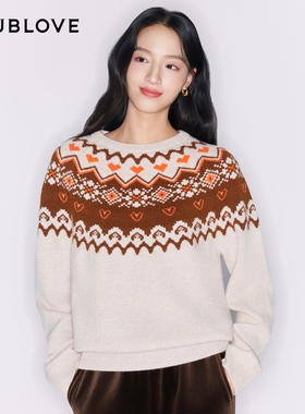 【费尔岛怀旧风】羊毛提花毛衣套头针织衫DOUBLOVE贝爱26春季新款