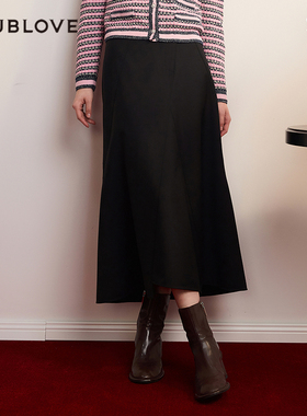 【设计感A型裙】不对称半身裙含羊毛长裙DOUBLOVE贝爱春季新款