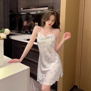 2024新款 轻奢碎花吊带睡裙可外穿家居服 性感真丝睡衣女夏薄款 大码